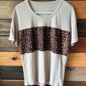 SHEIN Khaki and Animal Print Tee Size M
